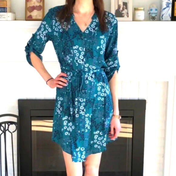 41 Hawthorn Dresses & Skirts - 41 Hawthorn Stitchfix Teal Blue Floral Button Down Shirt Dress Womens M